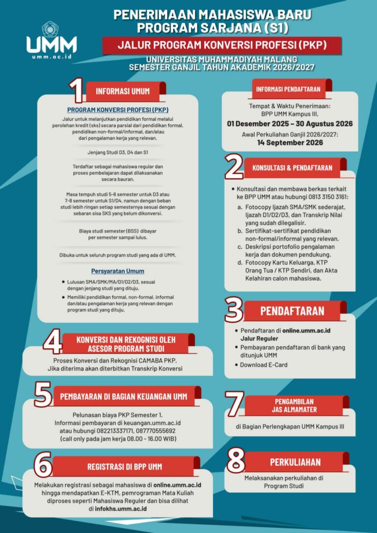 Penerimaan Mahasiswa Baru S1 Jalur Program Konversi Profesi (PKP) TA Ganjil 2026/2027