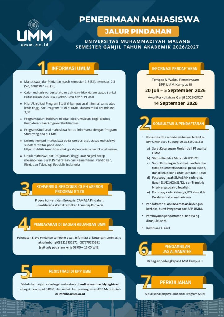 Penerimaan Mahasiswa Jalur Pindahan TA Ganjil 2026/2027